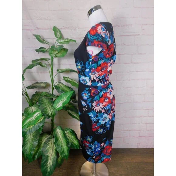 SALE Betsey Johnson Floral Bodycon Midi Dress Size 4 Bold Statement - Picture 4 of 10